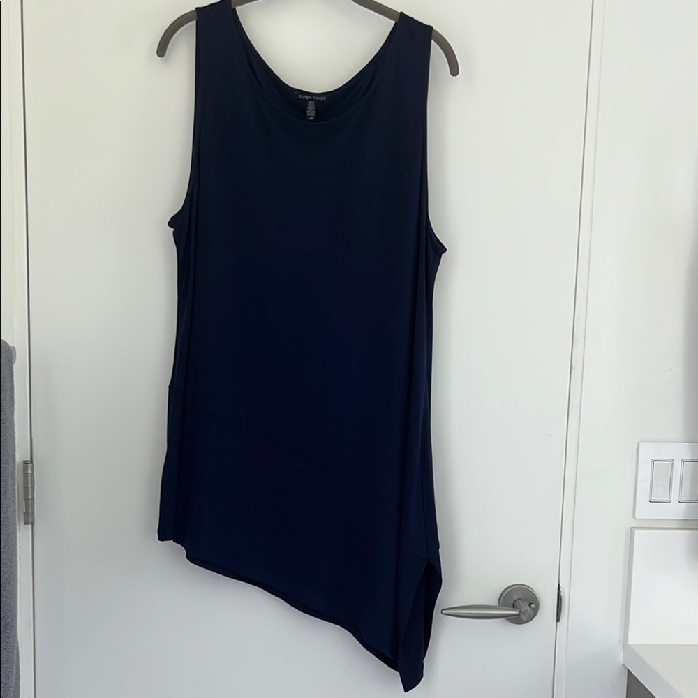 Eileen Fisher navy blue tunic with Asymmetrical hemline